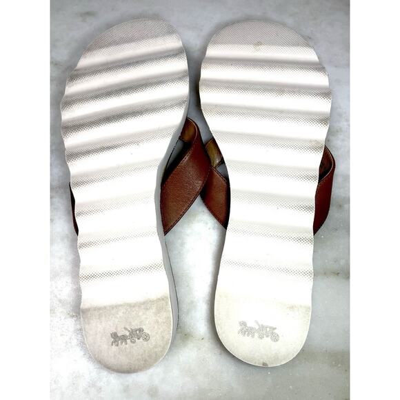 Coach Women's Tan Brown Shelly Signature Turn lock Thong Flip Flops Sandals 7.5 - Picture 6 of 13